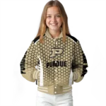 personalized-purdue-boilermakers-hexagon-grid-gold-varsity-jacket-best-selling.webp