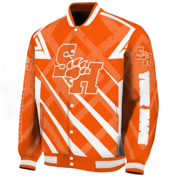 personalized sam houston bearkats chevron angles orange varsity jacket best selling
