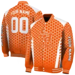 personalized-sam-houston-bearkats-hexagon-grid-orange-varsity-jacket-best-selling.webp