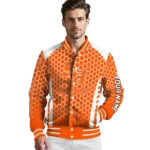 personalized-sam-houston-bearkats-hexagon-grid-orange-varsity-jacket-best-selling.webp