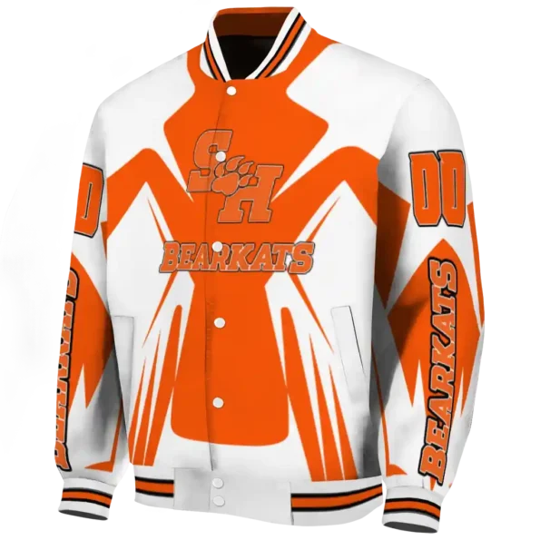 personalized sam houston bearkats spider mark orange white varsity jacket best selling