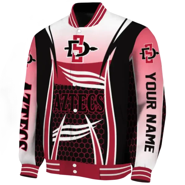 personalized san diego state aztecs mesh effect red black varsity jacket best selling