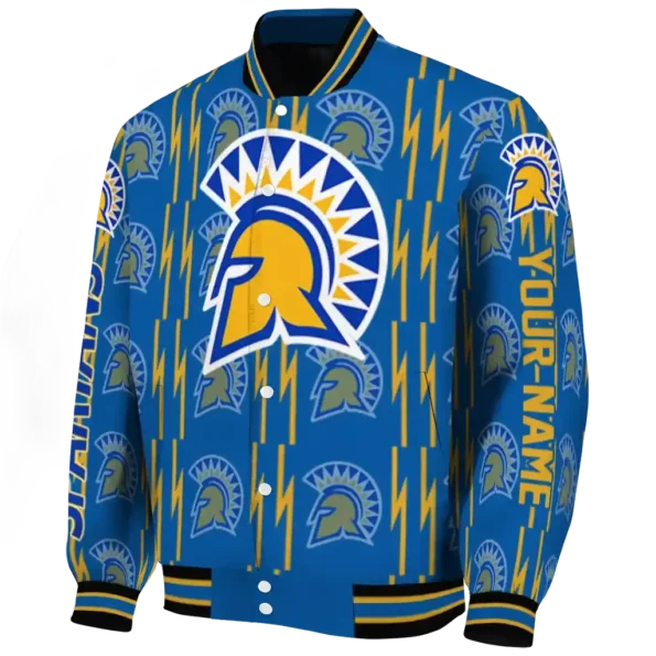 personalized san jose state spartans bolt stripe blue varsity jacket best selling