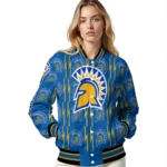 personalized-san-jose-state-spartans-bolt-stripe-blue-varsity-jacket-best-selling.webp