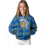 personalized-san-jose-state-spartans-bolt-stripe-blue-varsity-jacket-best-selling.webp