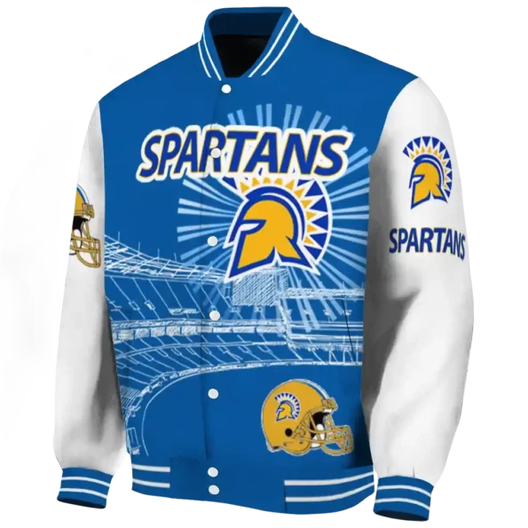 personalized san jose state spartans ferris arena blue white varsity jacket best selling