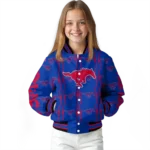 personalized-smu-mustangs-bolt-stripe-blue-varsity-jacket-best-selling.webp