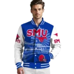 personalized-smu-mustangs-ferris-arena-blue-white-varsity-jacket-best-selling.webp