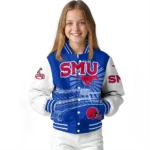 personalized-smu-mustangs-ferris-arena-blue-white-varsity-jacket-best-selling.webp