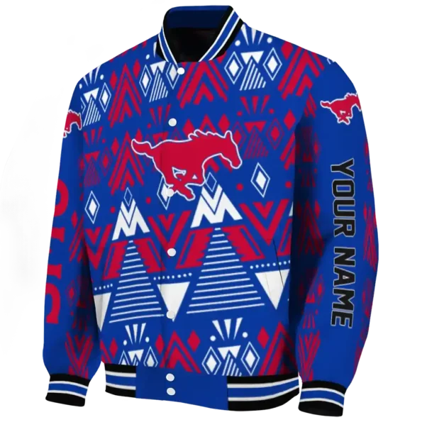 personalized smu mustangs pyramid shapes blue varsity jacket best selling
