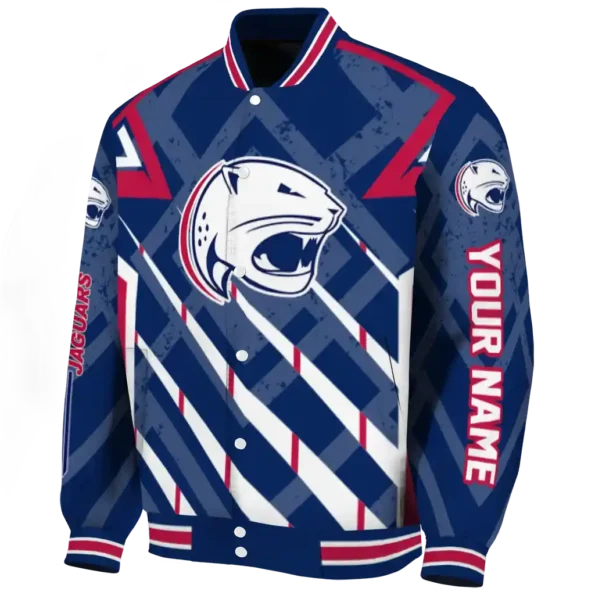 personalized south alabama jaguars chevron angles blue varsity jacket best selling