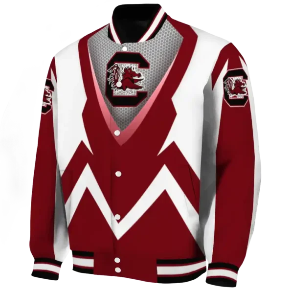 personalized south carolina gamecocks v stripes garnet white varsity jacket best selling