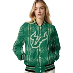 personalized-south-florida-bulls-bolt-stripe-green-varsity-jacket-best-selling.webp