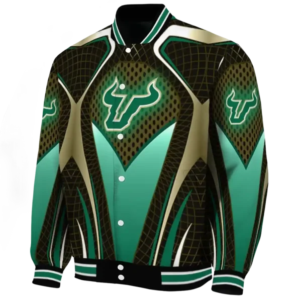 personalized south florida bulls mesh chest gold black varsity jacket best selling