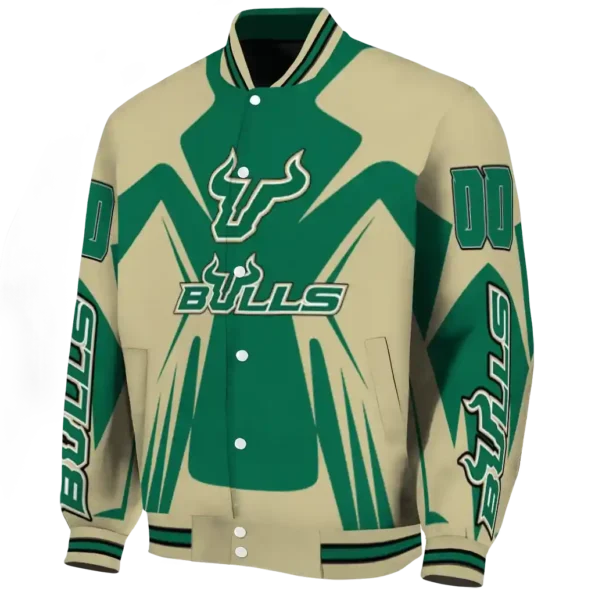 personalized south florida bulls spider mark green gold varsity jacket best selling