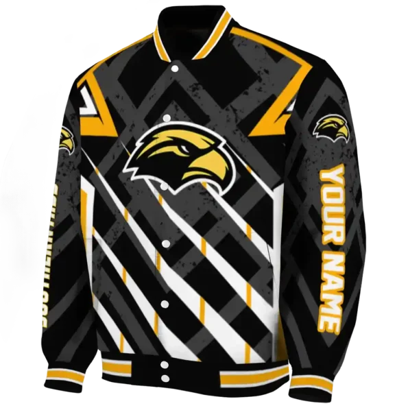 personalized southern miss golden eagles chevron angles black varsity jacket best selling