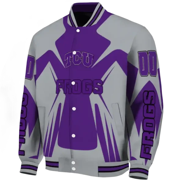 personalized tcu horned frogs spider mark purple grey varsity jacket best selling