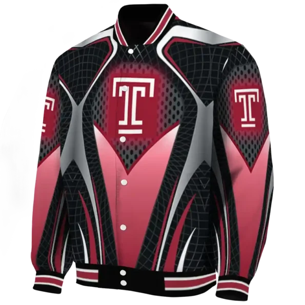 personalized temple owls mesh chest silver black varsity jacket best selling