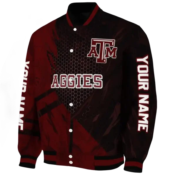 personalized texas am aggies hexagon mesh maroon black varsity jacket best selling