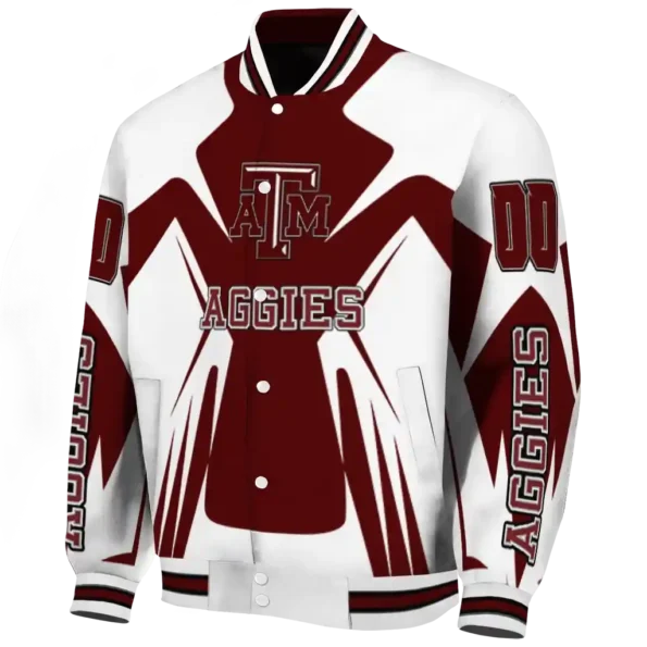 personalized texas am aggies spider mark maroon white varsity jacket best selling