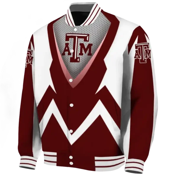personalized texas am aggies v stripes maroon white varsity jacket best selling