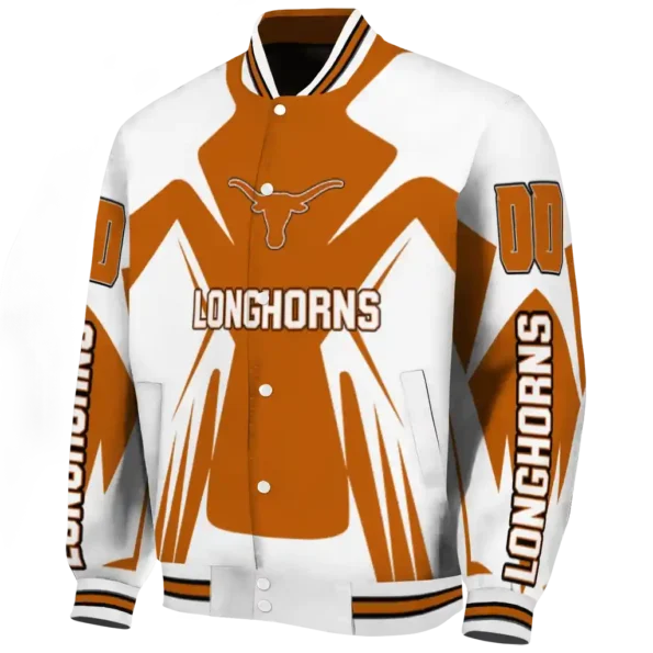 personalized texas longhorns spider mark orange white varsity jacket best selling