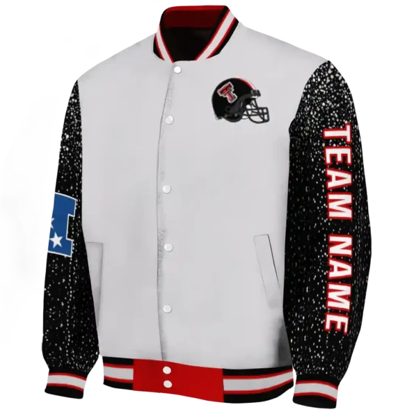 personalized texas tech red raiders speckled arms red gray varsity jacket best selling