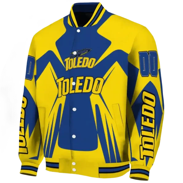 personalized toledo rockets spider mark blue gold varsity jacket best selling
