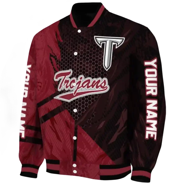 personalized troy trojans hexagon mesh red black varsity jacket best selling
