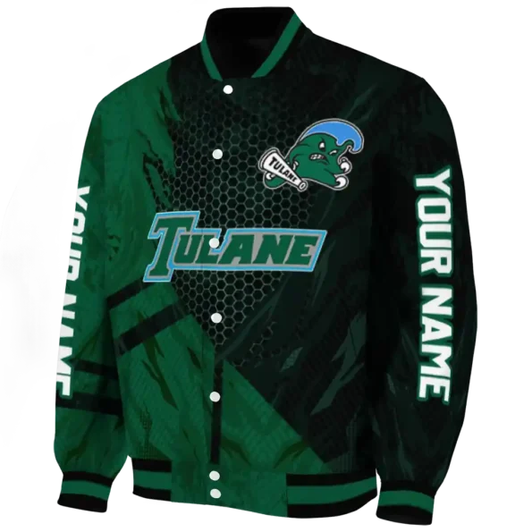 personalized tulane green wave hexagon mesh green black varsity jacket best selling