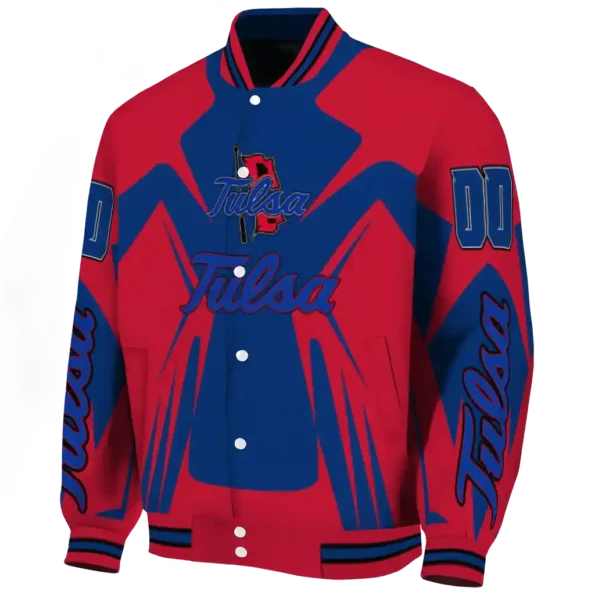 personalized tulsa golden hurricane spider mark blue red varsity jacket best selling