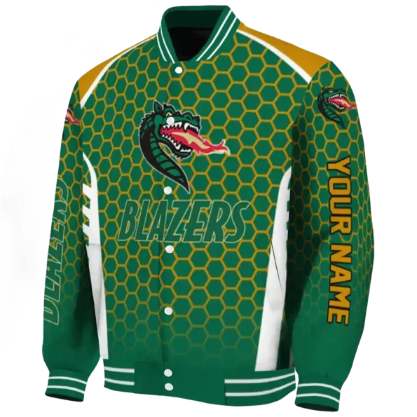 personalized uab blazers hexagon grid green varsity jacket best selling