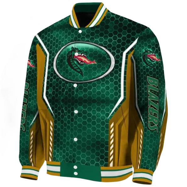 personalized uab blazers power plate green varsity jacket best selling