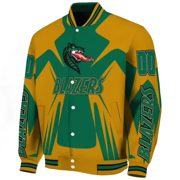 personalized uab blazers spider mark green gold varsity jacket best selling