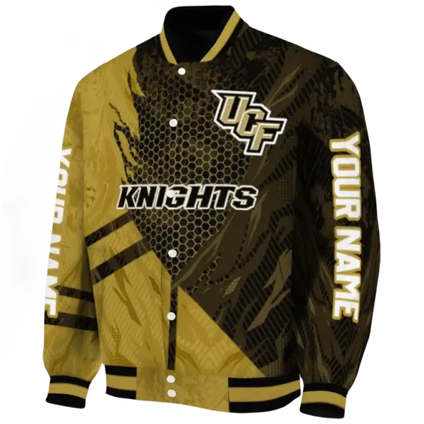 personalized ucf knights hexagon mesh gold black varsity jacket best selling