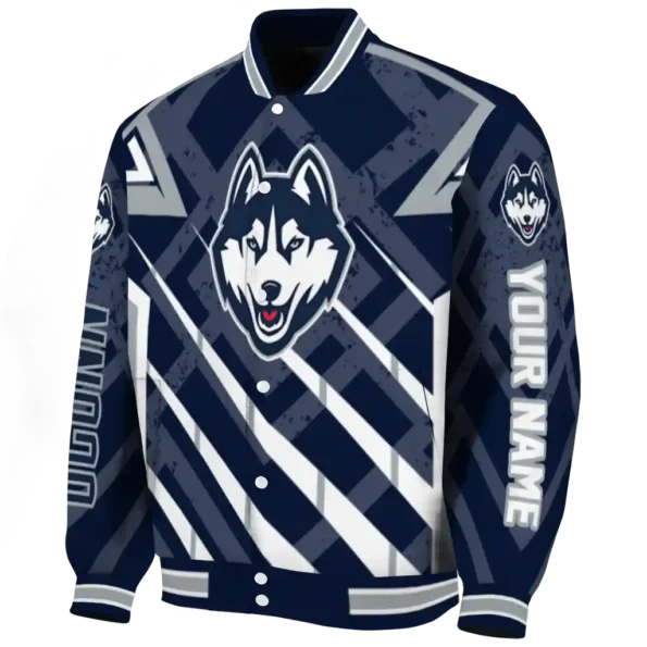 personalized uconn huskies chevron angles blue varsity jacket best selling