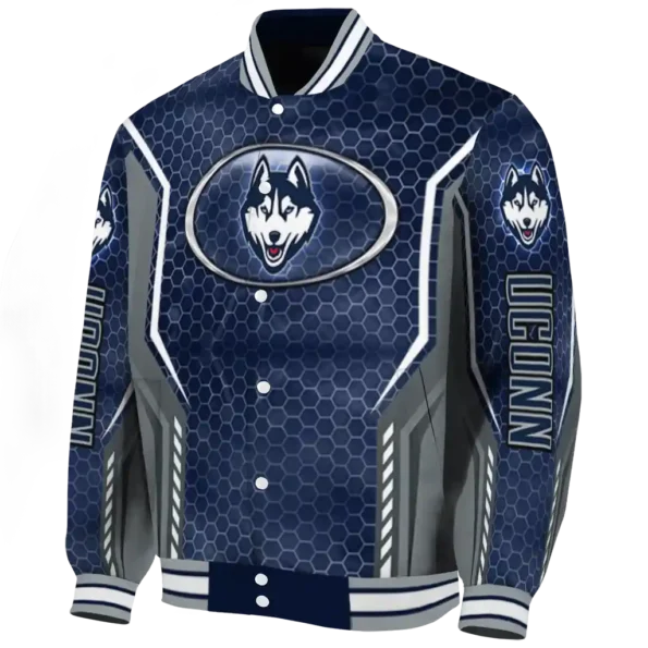 personalized uconn huskies power plate blue varsity jacket best selling