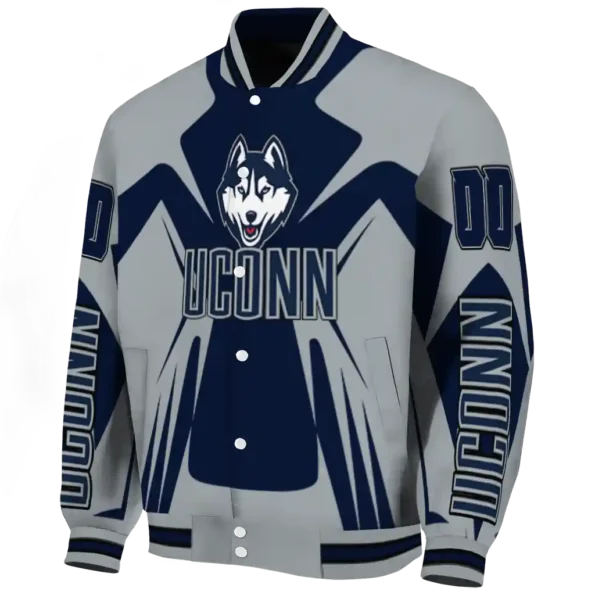 personalized uconn huskies spider mark blue grey varsity jacket best selling