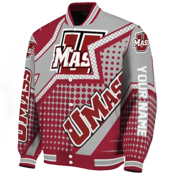 personalized umass minutemen star burst red varsity jacket best selling
