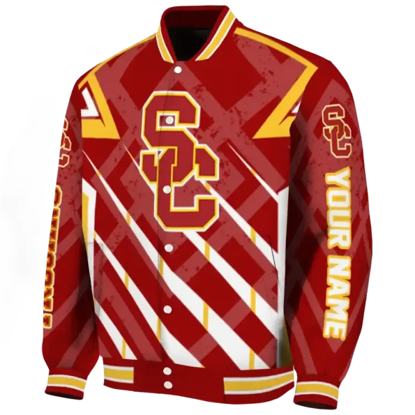 personalized usc trojans chevron angles red varsity jacket best selling