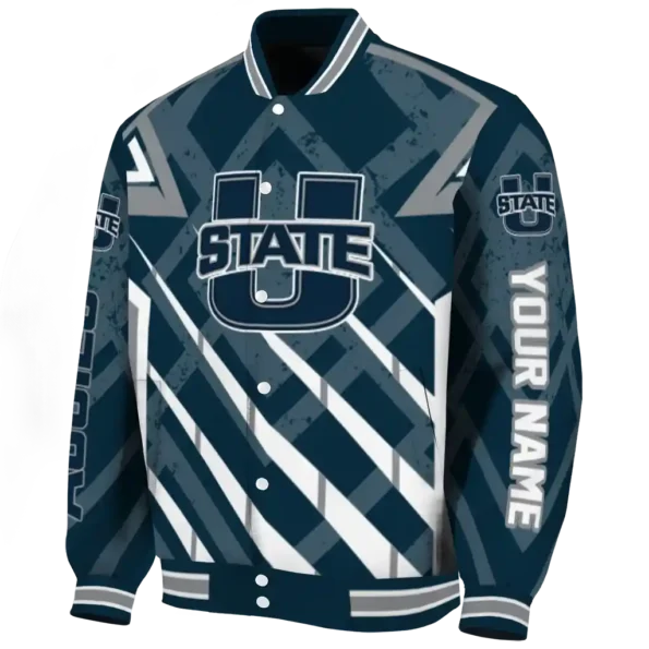 personalized utah state aggies chevron angles navy varsity jacket best selling