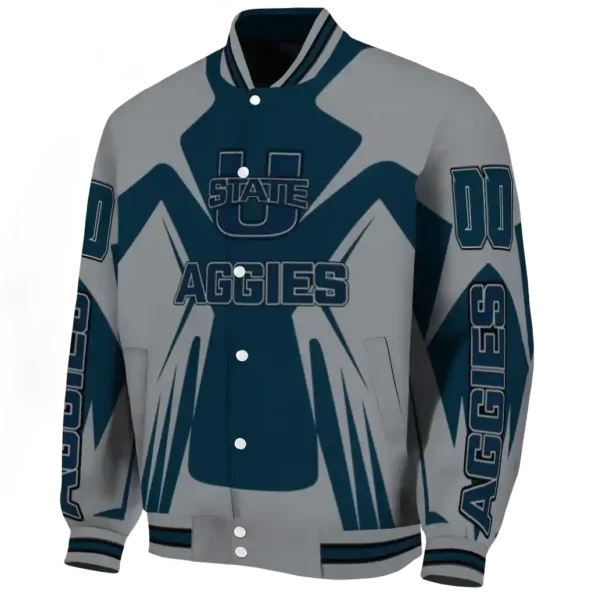 personalized utah state aggies spider mark navy grey varsity jacket best selling
