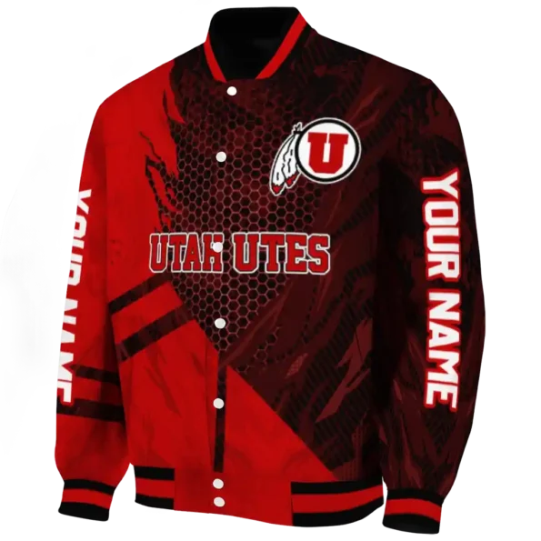 personalized utah utes hexagon mesh red black varsity jacket best selling