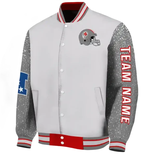 personalized utah utes speckled arms red gray varsity jacket best selling