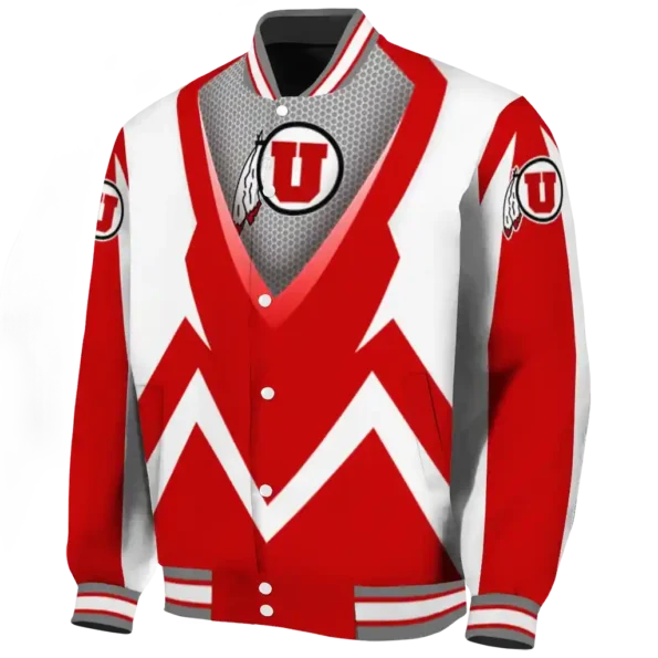personalized utah utes v stripes red white varsity jacket best selling