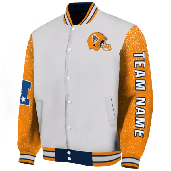 personalized utep miners speckled arms blue gray varsity jacket best selling