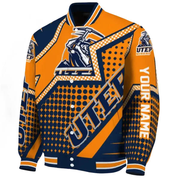 personalized utep miners star burst blue varsity jacket best selling
