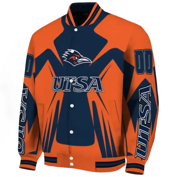 personalized utsa roadrunners spider mark orange blue varsity jacket best selling