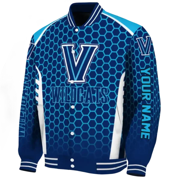 personalized villanova wildcats hexagon grid navy varsity jacket best selling