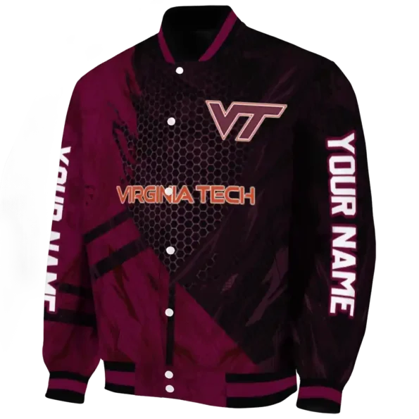 personalized virginia tech hokies hexagon mesh maroon black varsity jacket best selling